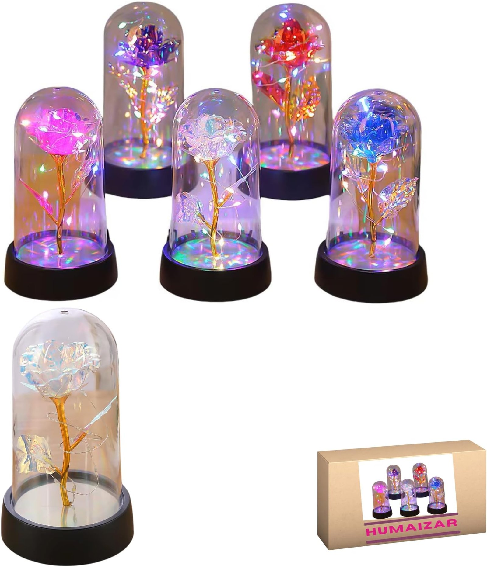 Acrylic artificial rose, LED rose dome, rainbow rose gift, Valentine's Day gift, birthday gift for women, engagement gift, wedding gift ideas, anniversary gift, LED flower decor, colorful rose gift, romantic gift, flower dome with lights, unique gifts for women, romantic home decor, gift ideas for her, artificial flower with LED lights