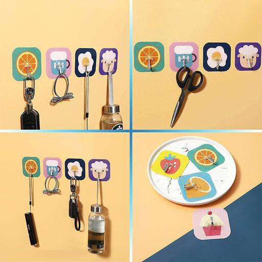 fancy adhesive wall hooks, printed sticky hooks, waterproof wall hooks, multicolour adhesive hooks, self adhesive hooks for kitchen, bathroom wall hooks, decorative adhesive hooks, strong wall hooks, no drill wall hangers, reusable sticky hooks, plastic wall hooks, printed hooks for home decor, self sticking hooks, multipurpose wall hooks, heavy duty adhesive hooks