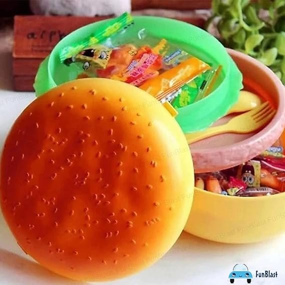 burger lunch box for kids, kids lunchbox, cute lunch box, lunch box for school, burger shape lunch container, lunchbox for travel, fun lunch box for children, reusable lunch box, durable kids lunchbox, cartoon lunchbox, bento box for kids, novelty lunch box, school lunch container, lunch box for toddlers, lunch box gift for kids