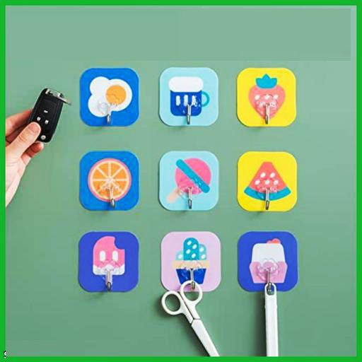 fancy adhesive wall hooks, printed sticky hooks, waterproof wall hooks, multicolour adhesive hooks, self adhesive hooks for kitchen, bathroom wall hooks, decorative adhesive hooks, strong wall hooks, no drill wall hangers, reusable sticky hooks, plastic wall hooks, printed hooks for home decor, self sticking hooks, multipurpose wall hooks, heavy duty adhesive hooks